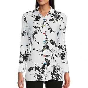 Multiples | Black & White Floral Print Crinkle Woven Blouse Shirt | Size S